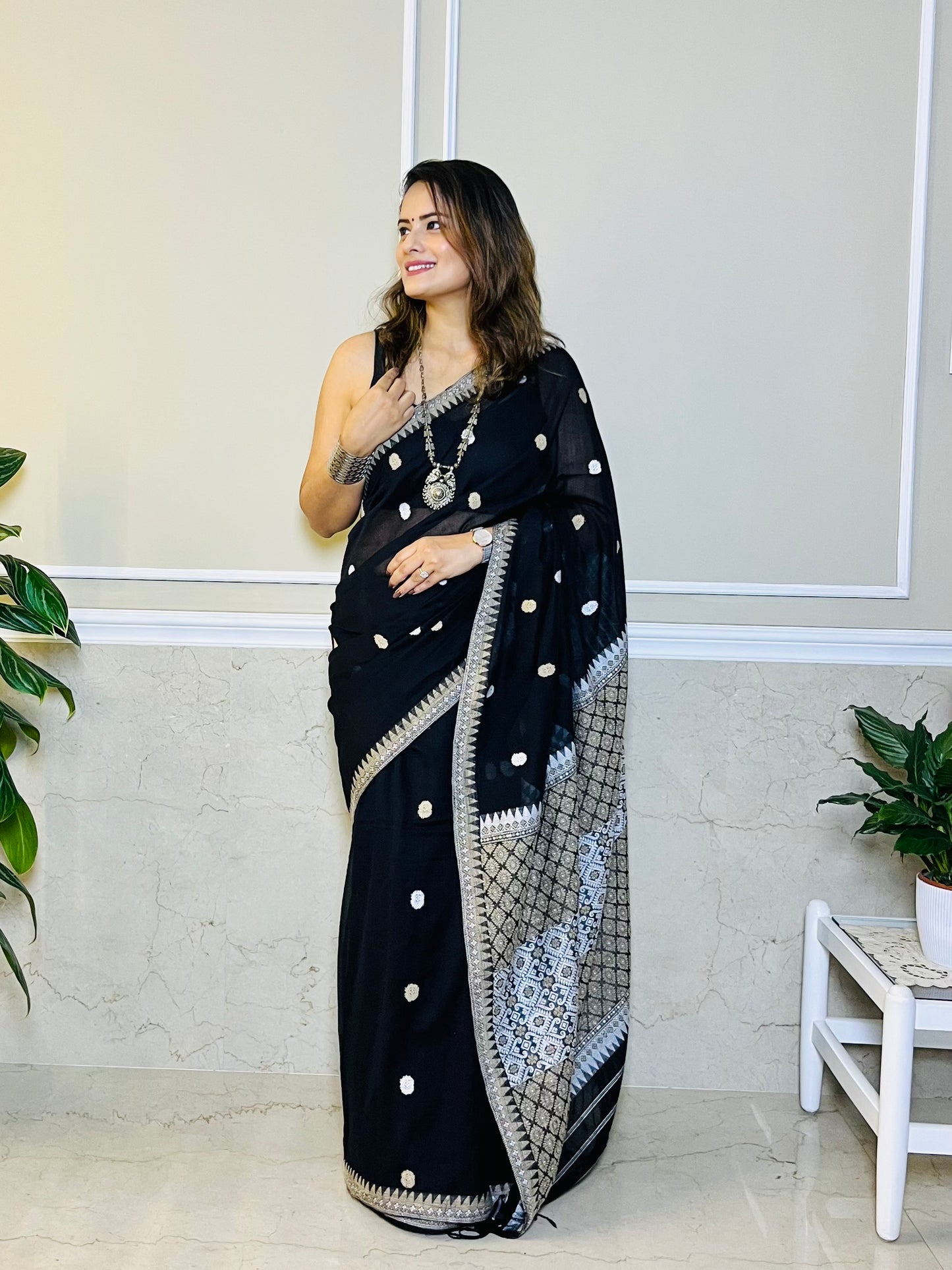 Assam Handloom Black Cotton Saree