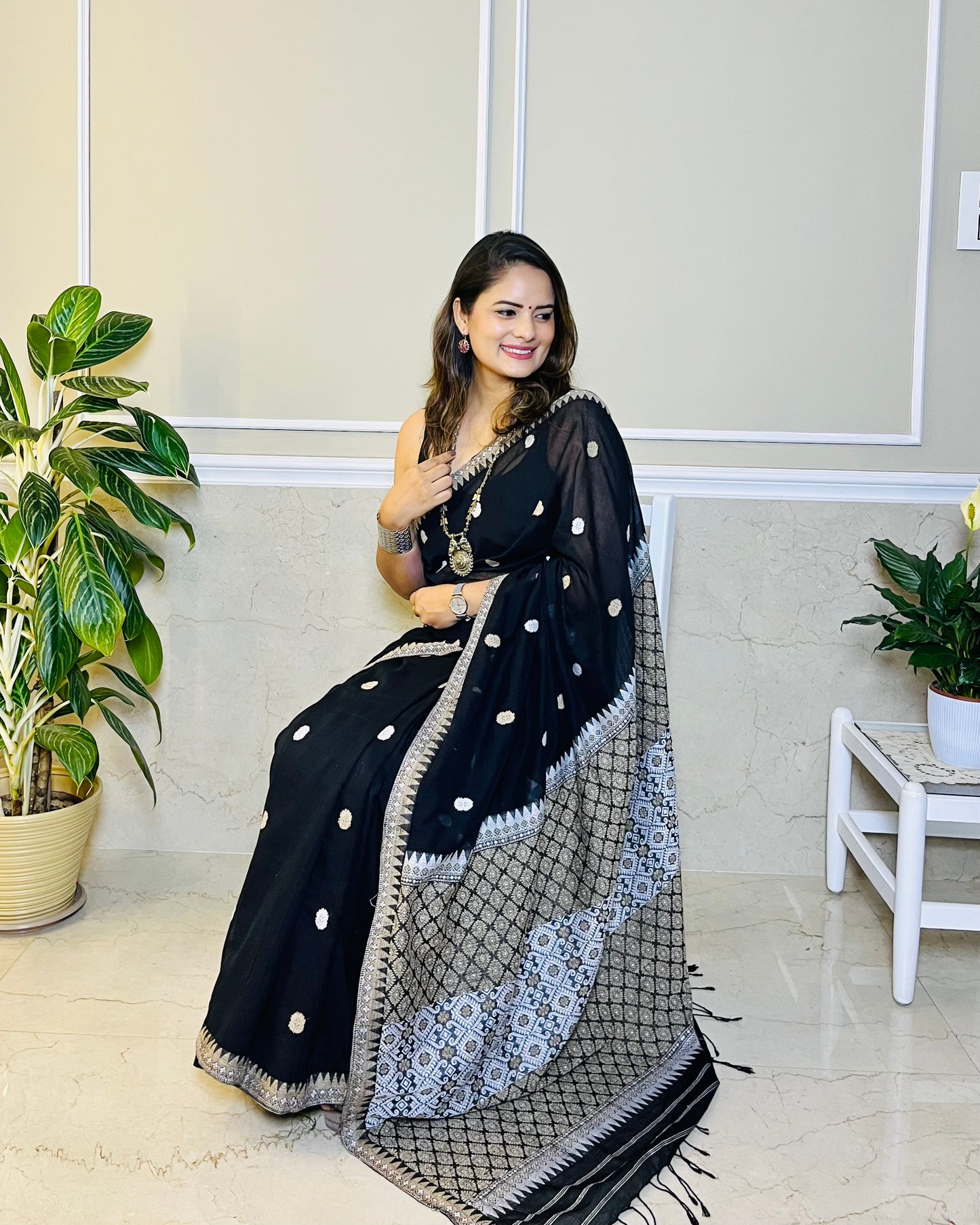 Assam Handloom Black Cotton Saree