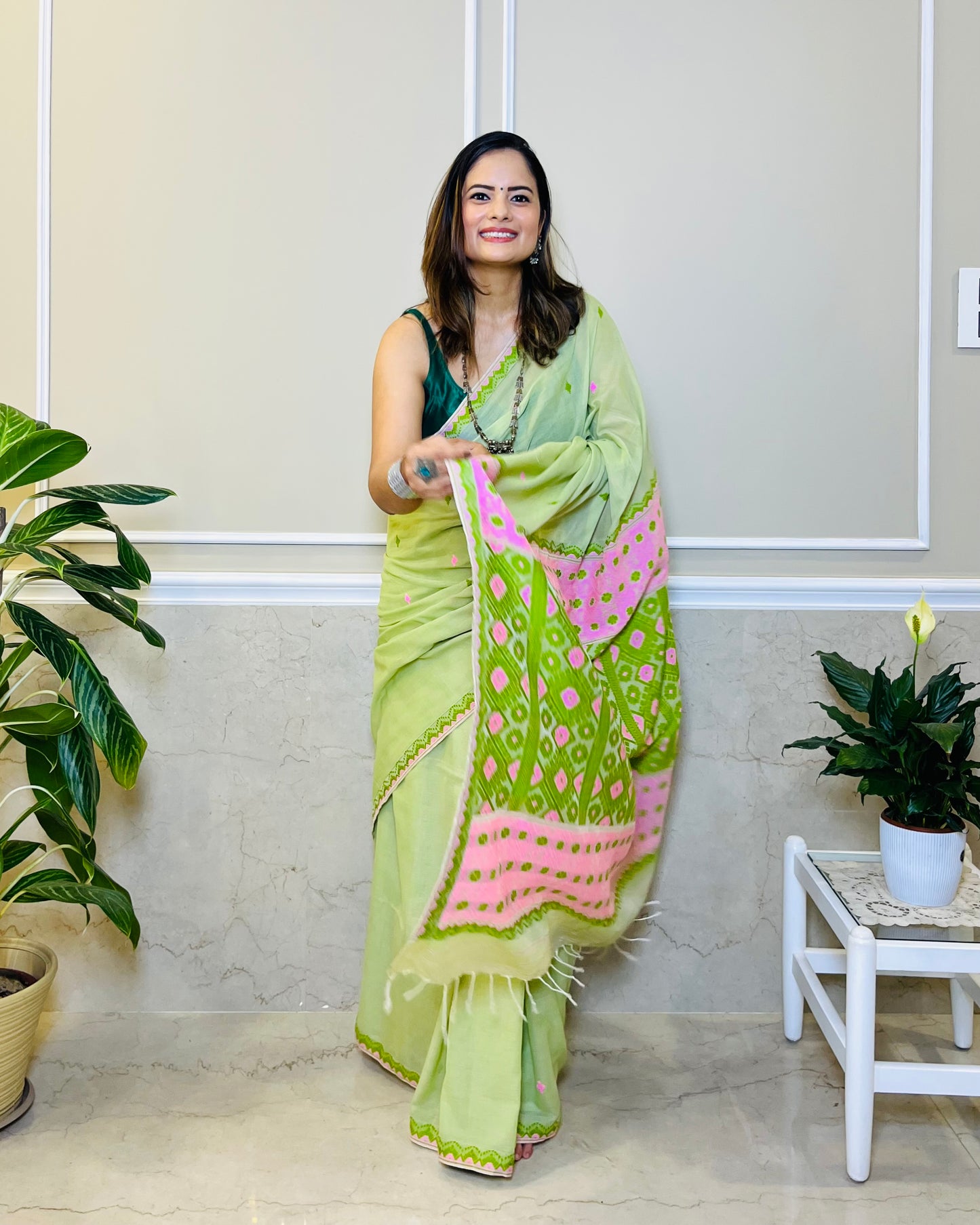 Assam Handloom Green Cotton Saree