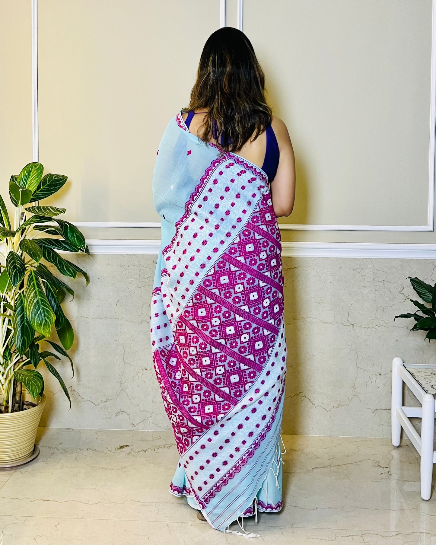 Assam Handloom Sky Blue Cotton Saree