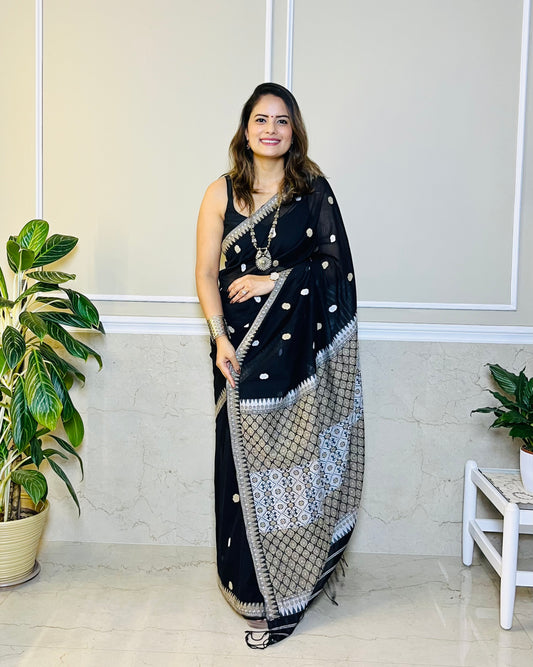 Assam Handloom Black Cotton Saree