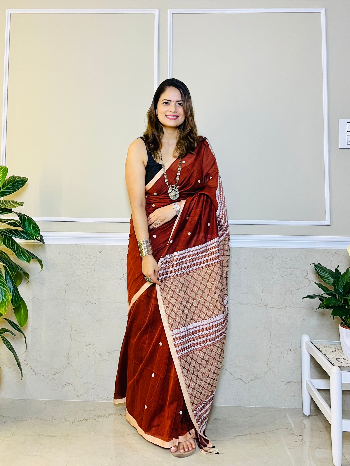 Assam Handloom Brown Cotton Saree