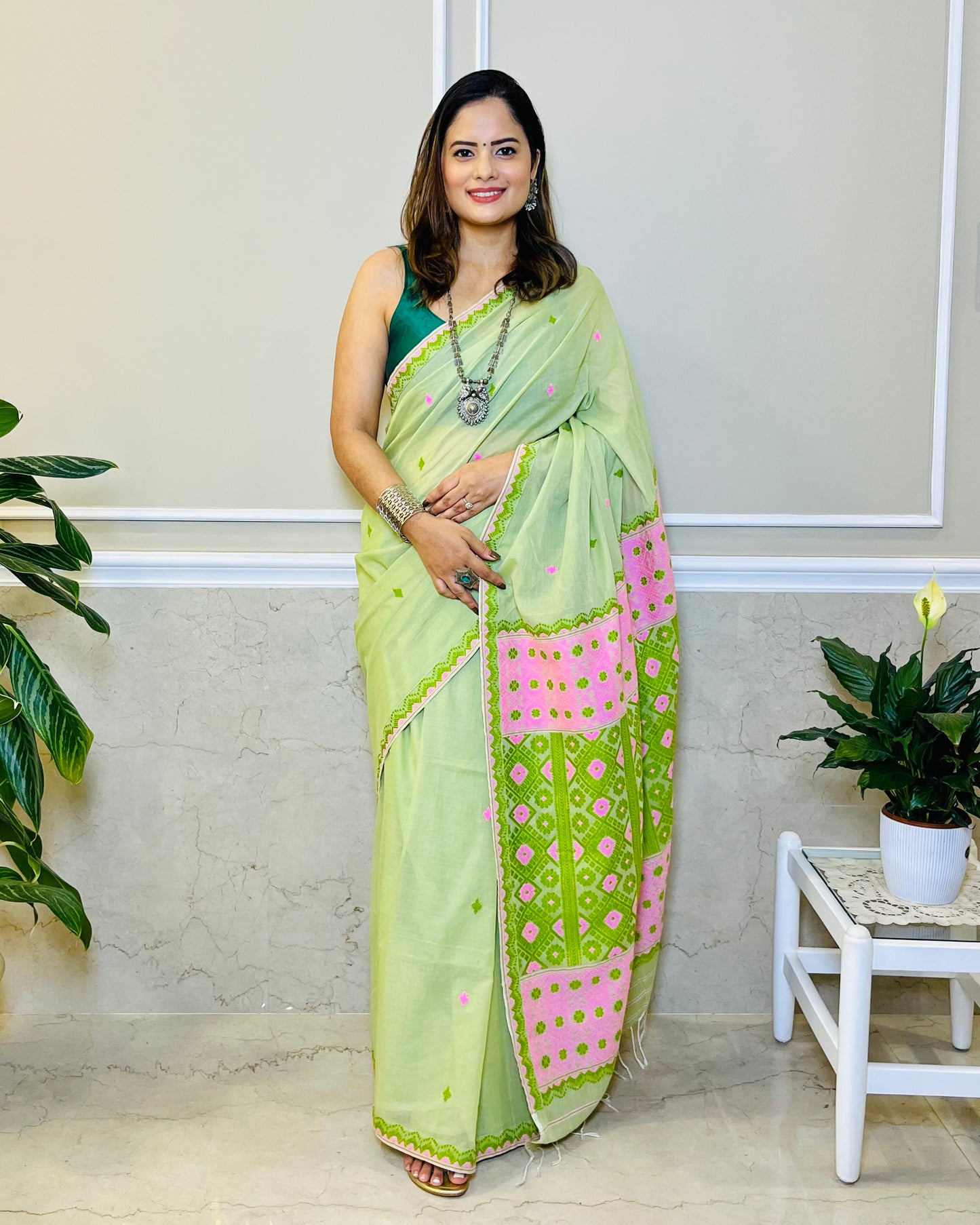 Assam Handloom Green Cotton Saree