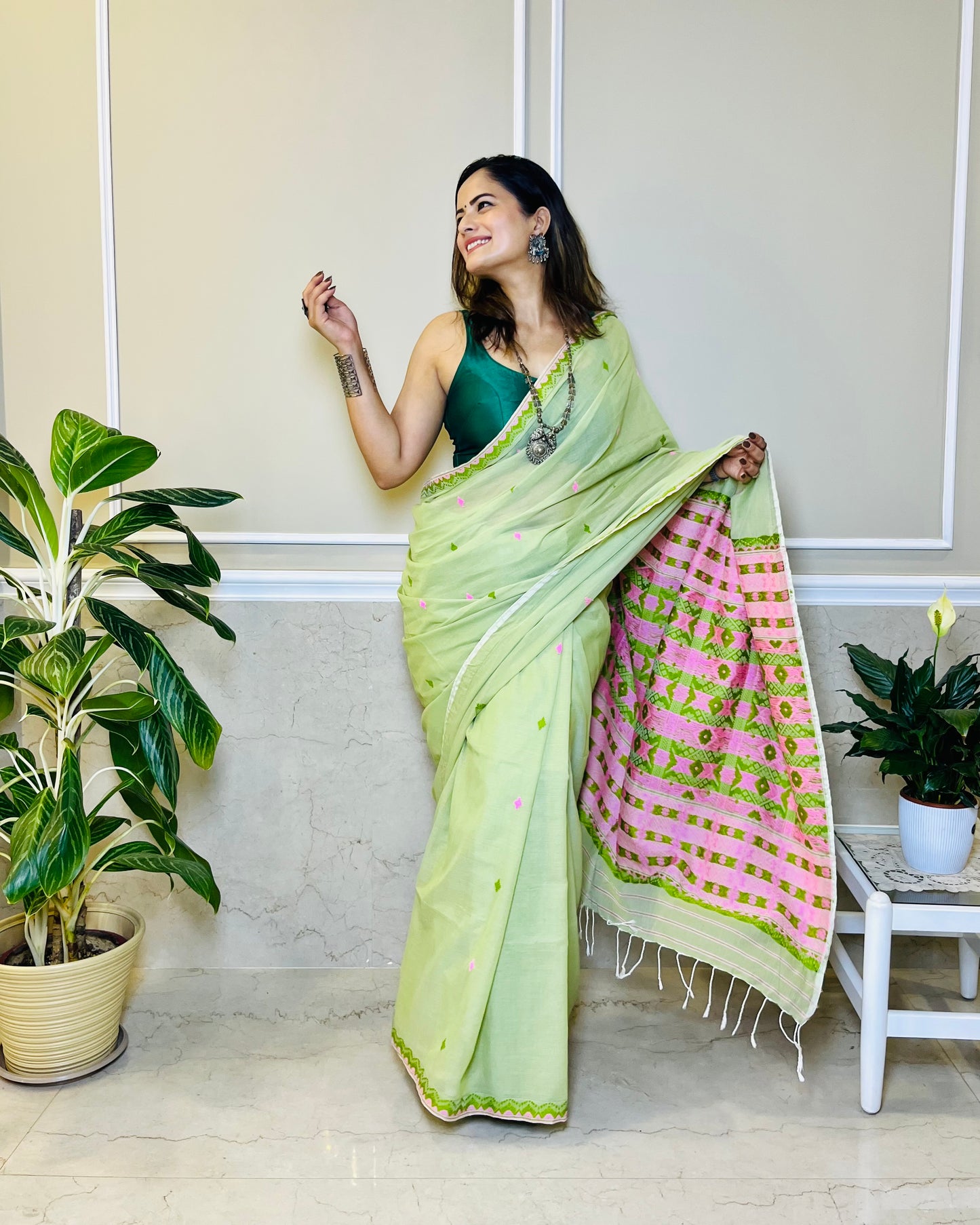 Assam Handloom Green Cotton Saree