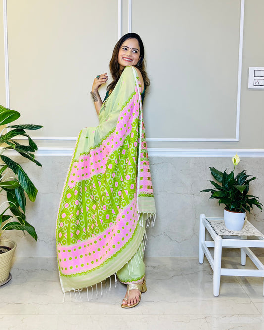 Assam Handloom Green Cotton Saree
