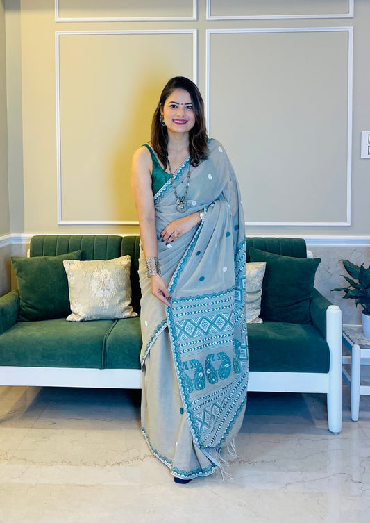 Mint green assam handloom saree