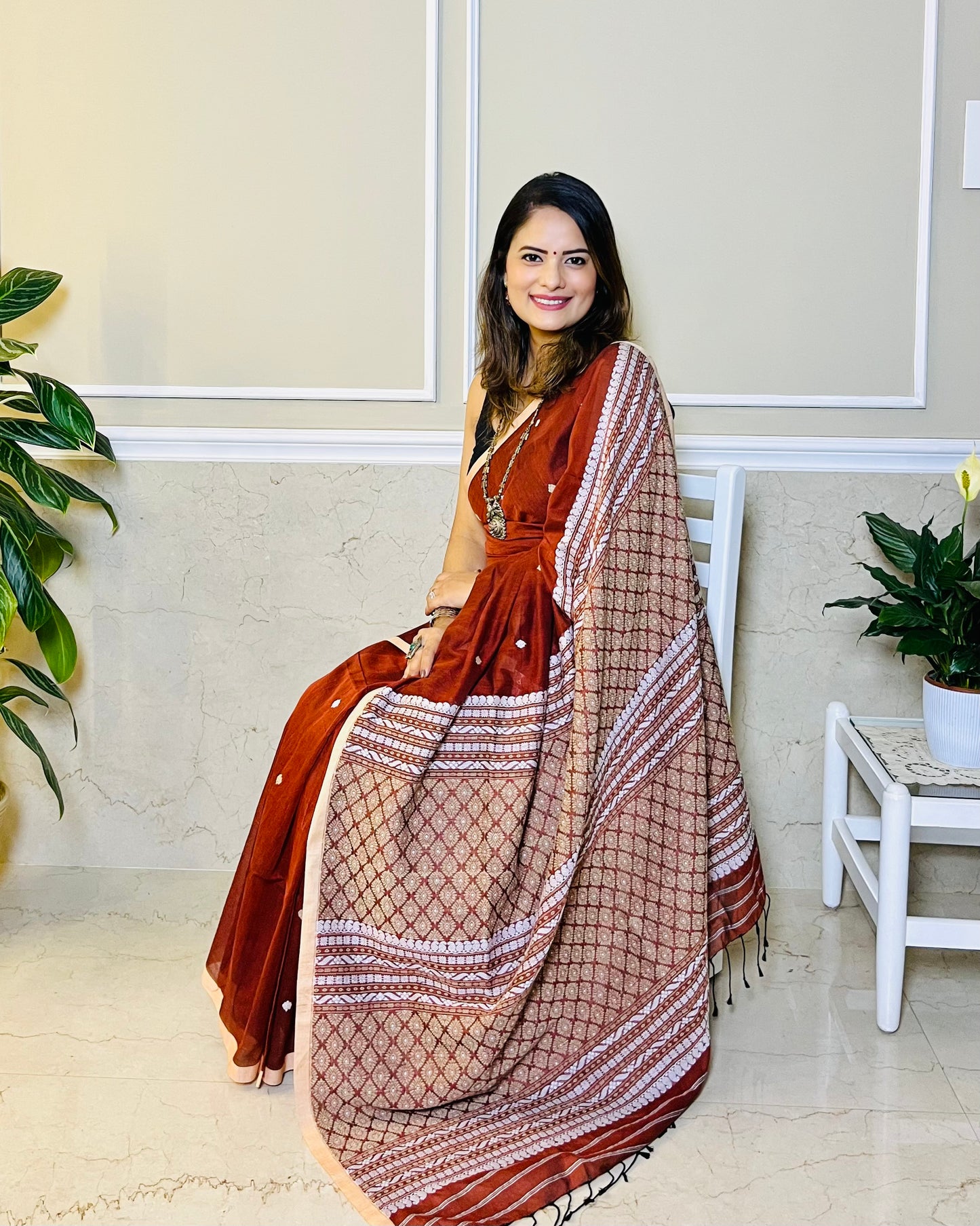 Assam Handloom Brown Cotton Saree