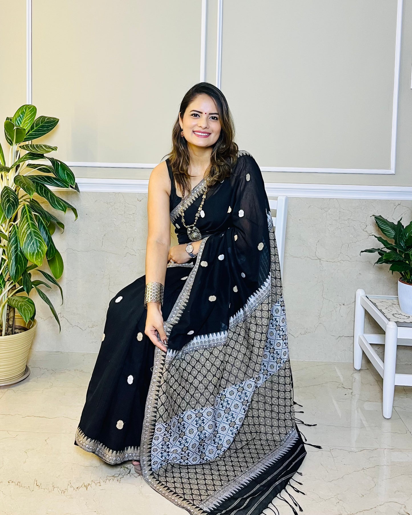 Assam Handloom Black Cotton Saree