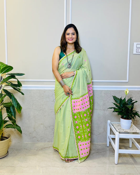 Assam Handloom Green Cotton Saree